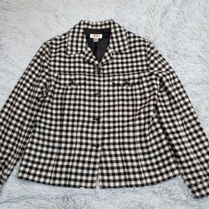 Vintage Talbots Jacket Womens 12 Black White Plaid Wool Blend‎ Coat Pockets